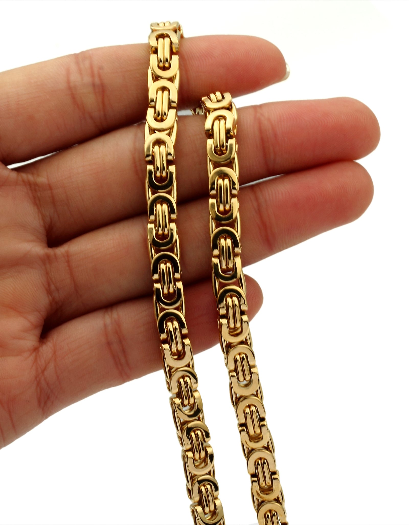 7mm High quality Flat Byzantine Link Necklace For Mens Boys Gold Color Stainless Steel Heavy Luxury Jewelry