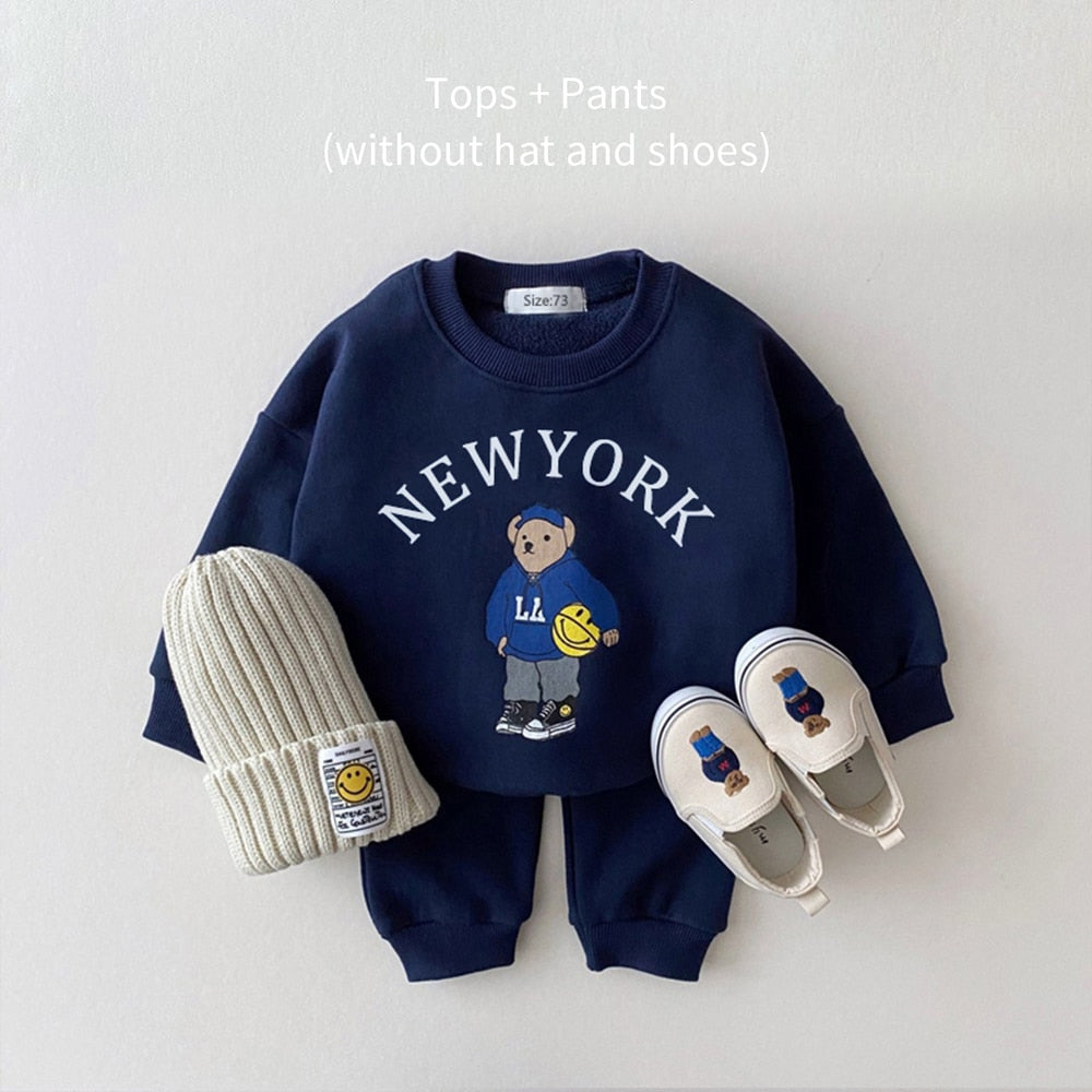 Baby Boys Clothes Sets Letter Bear Girls Long Sleeve Casual Hoodie Sweatshirt+Pants 2pcs Kids Clothes Sports Suit New