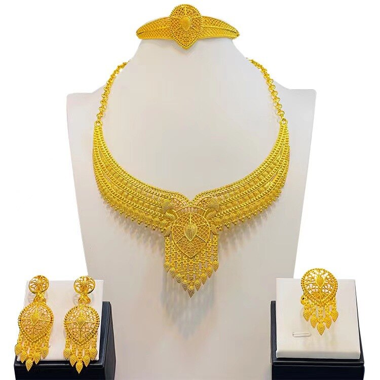 Jewelry Necklace Set for Women Bridal Earrings Rings Indian Nigerian African Wedding Jewelery Gift