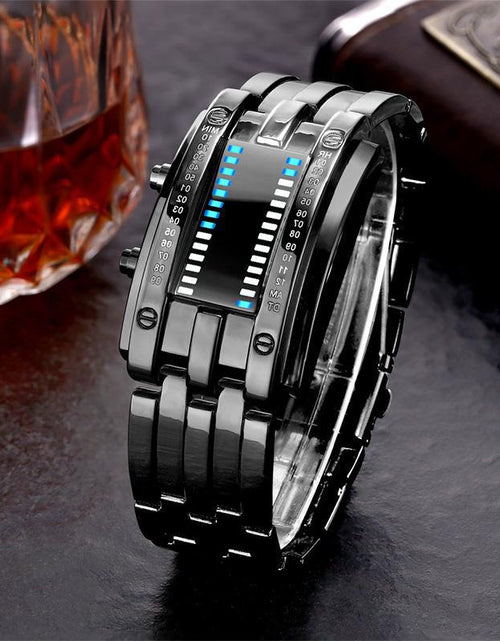 Load image into Gallery viewer, Men Watch 50m Waterproof Lava Watch Double Row Lamp Led Watch Male Binary Steel Band Electronic Sport Watch Relogios Masculino
