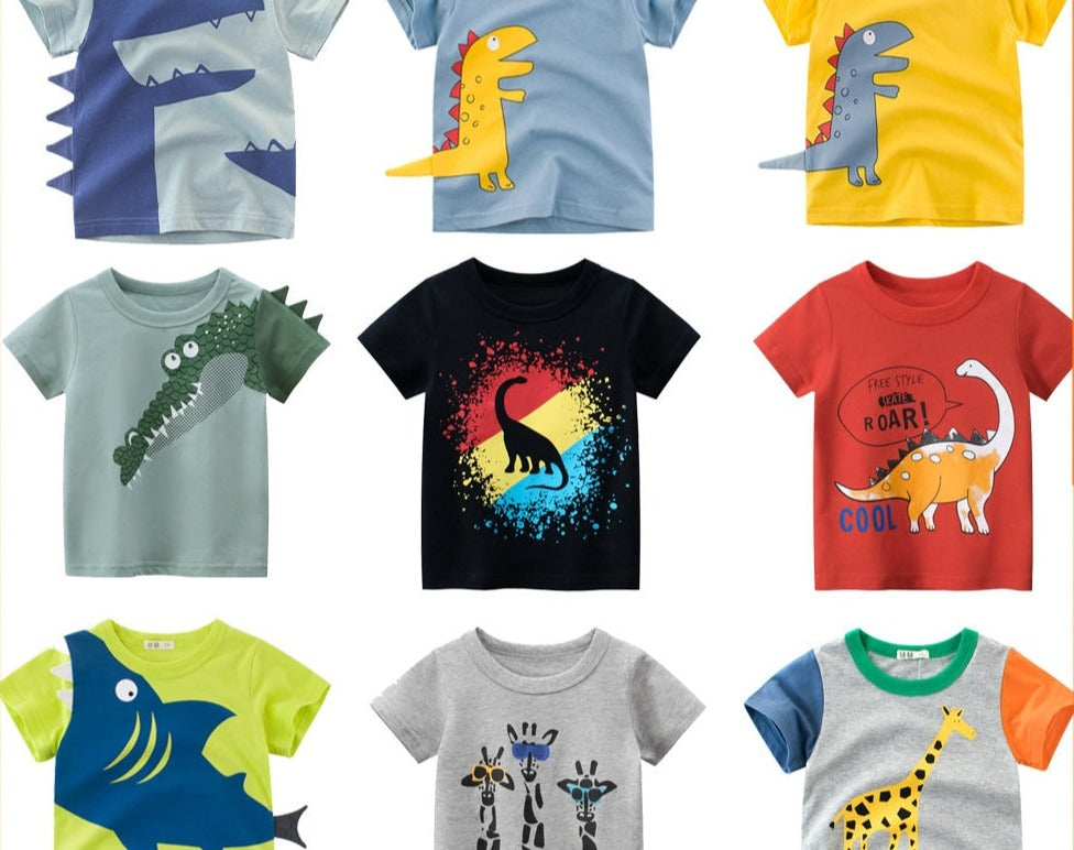 Baby Boy  Summer T-Shirts Kids Toddler Children Cartoon Animals Shark Dinosaur Print Cotton Tee Tops Clothes