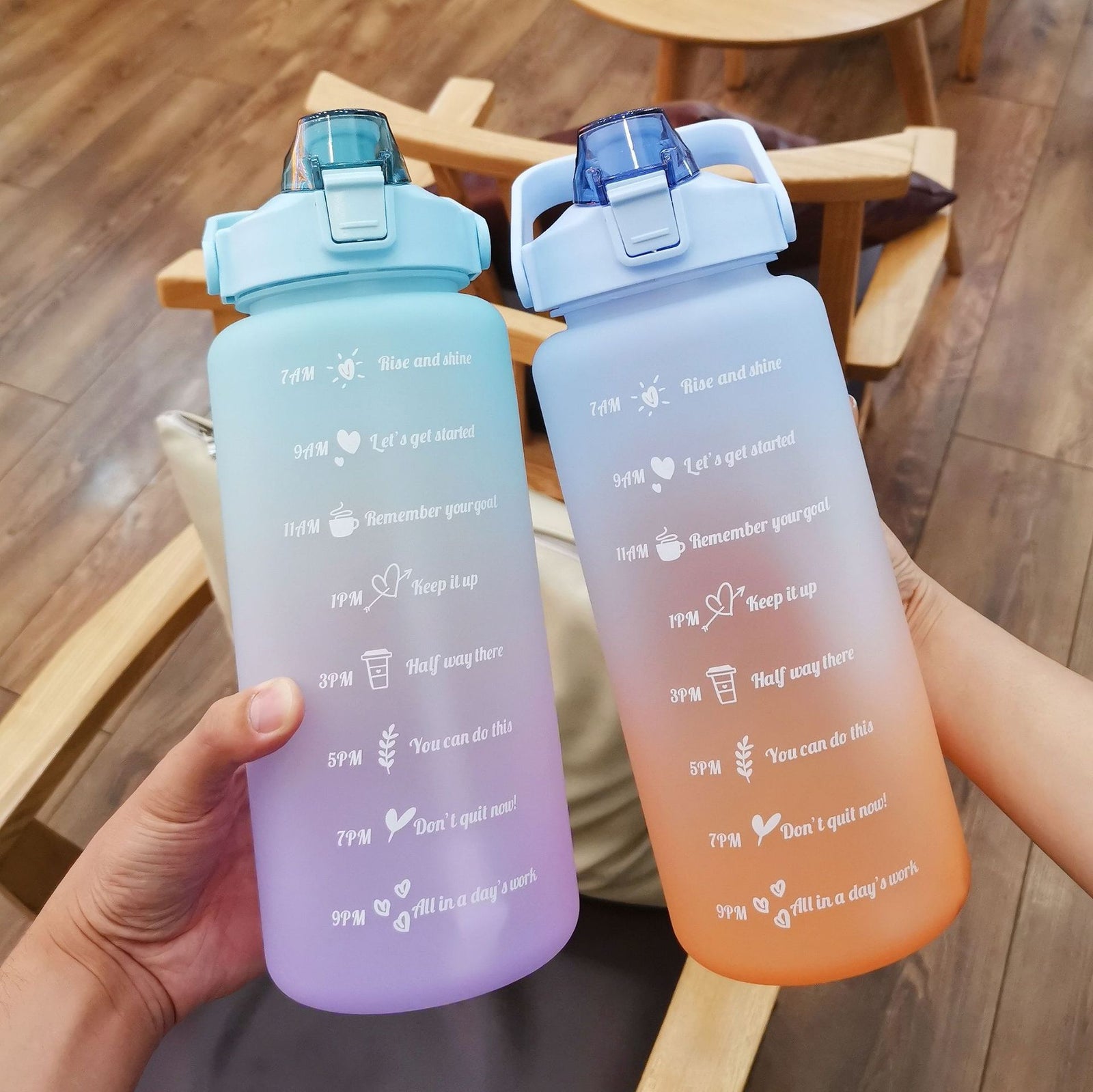 2 Litre Water Bottle for Girls Botella De Agua Motivacional Gourde Sport Gym with Time Marker Portable Large Chaleira with Straw