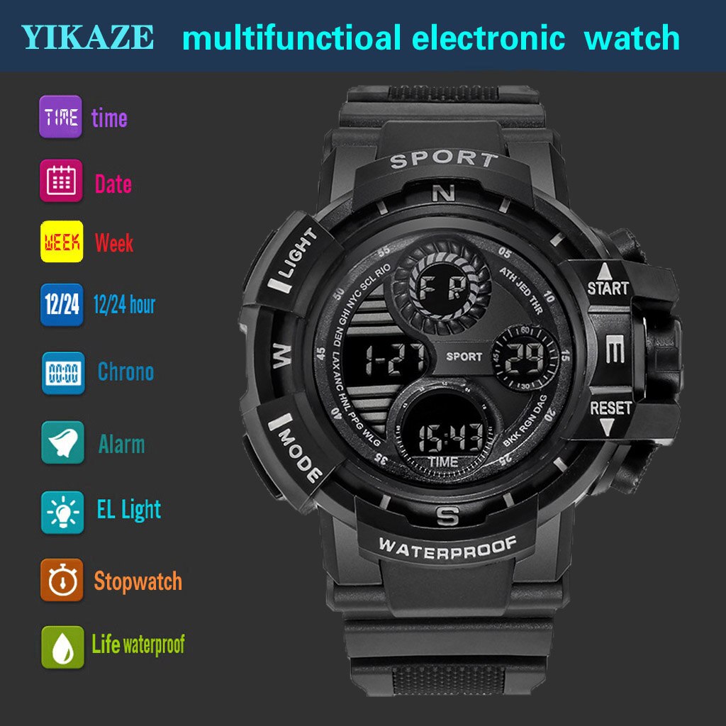 Black Digital Watch for Men Sports Watches Waterproof Outdoor Chronograph Hand Clock G Infantry Shock Student Wristwatch