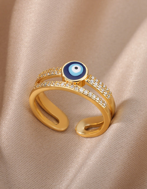 Load image into Gallery viewer, Lucky Turkish Evil Eye Rings For Women Opening Adjustable Stainless Steel Ring 2023 Trend Luxury Wedding Couple Jewelry Gift
