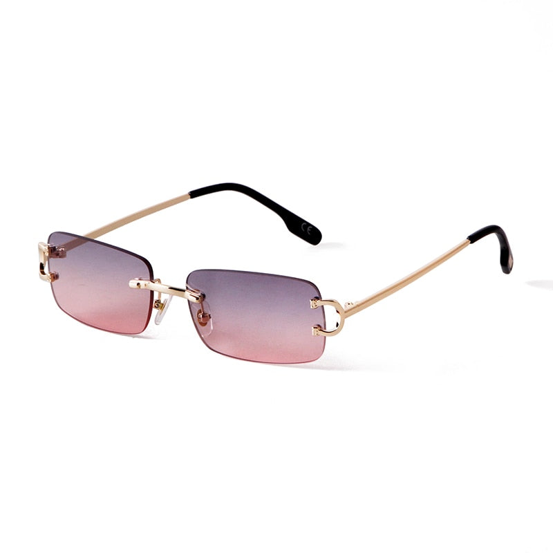 Blue Rimless Rectangle Sunglasses Men 2021 Brand Design Metal Fashion Square Sun Glasses for Women Gradient Lens Frameless UV400