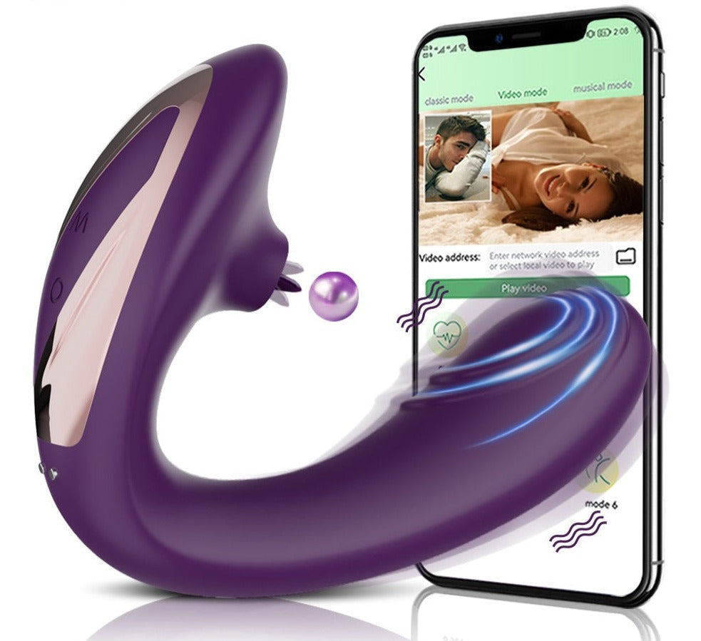 Powerful Bluetooth APP Vibrator Female with Tongue Licking Clitoris Stimulator G Spot Massager Adult Goods Sex Toys for Women