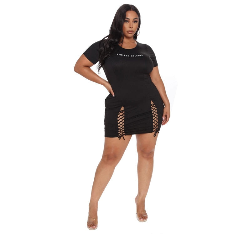 Plus Size Dresses for Women Black Hollow Out Sexy Super Stretch Mini Dress bandage hem summer Wholesale Dropshipping