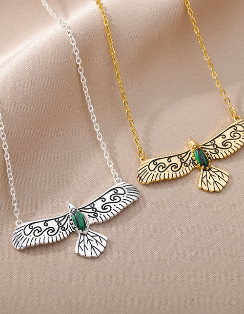 Load image into Gallery viewer, Green Stone Opal Eagle Pendant Necklace for Women Men Goth Gold Plated Stainless Steel Necklaces 2023 Trend Aesthetic Jewelry
