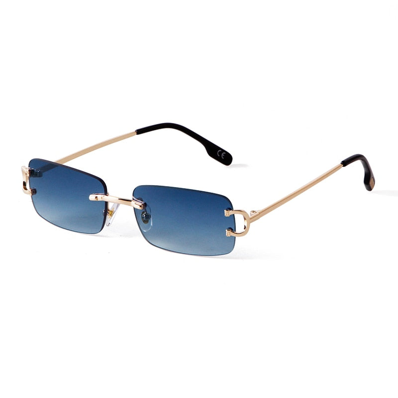 Blue Rimless Rectangle Sunglasses Men 2021 Brand Design Metal Fashion Square Sun Glasses for Women Gradient Lens Frameless UV400