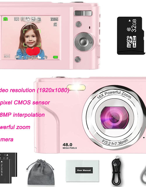 Load image into Gallery viewer, Digital Camera Children Camera for Children Camcorder with 16x Zoom Compact Cameras 1080P 44MP Cameras for Beginner Photography
