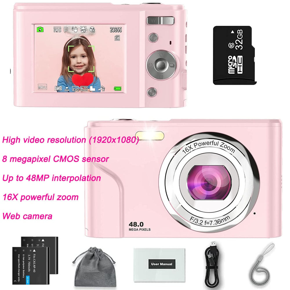 Digital Camera Children Camera for Children Camcorder with 16x Zoom Compact Cameras 1080P 44MP Cameras for Beginner Photography