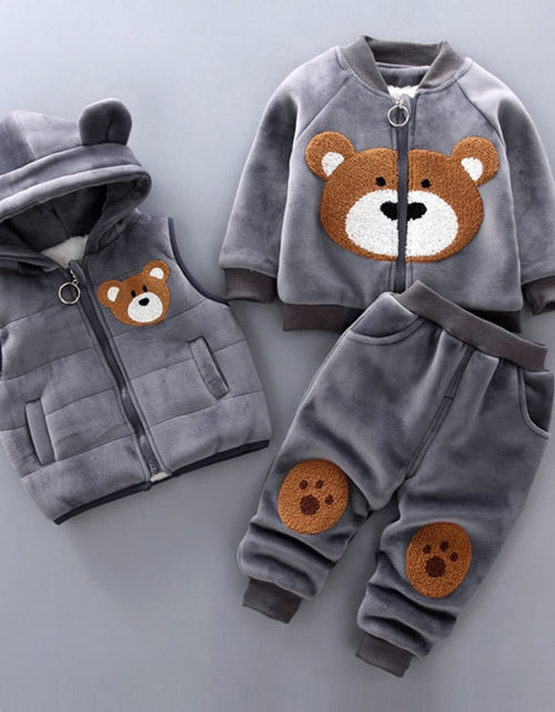 Load image into Gallery viewer, Autumn Winter Baby Boys Clothes Sets Thick Fleece Cartoon Bear Jacket Vest Pants 3Pcs Cotton Sport Suit For Girls Warm Outfits
