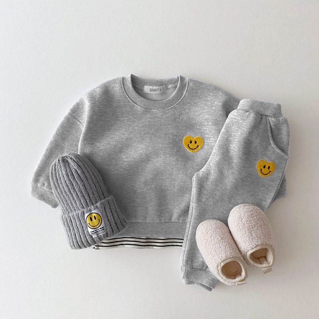 Korea Baby Boys Clothing Sets Fleece Lined Clothes Children Thicken Sweater And Velvet Baby Girls Pullover Tops+ Pant Suits 2PCS