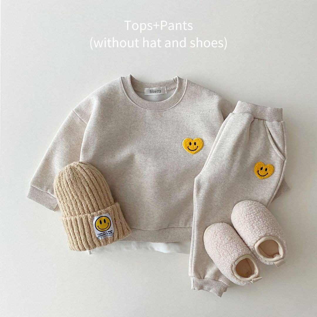 Korea Baby Boys Clothing Sets Fleece Lined Clothes Children Thicken Sweater And Velvet Baby Girls Pullover Tops+ Pant Suits 2PCS