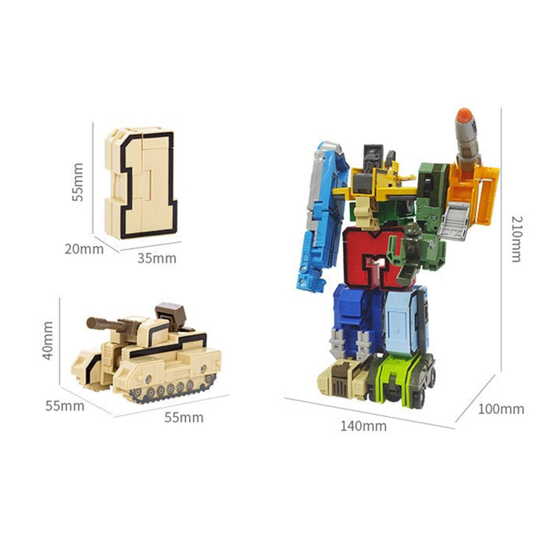 Educational Assemble Robots Transformation Building Blocks Action Figure Car Model Deform Number Letters Alphabet Math Toys