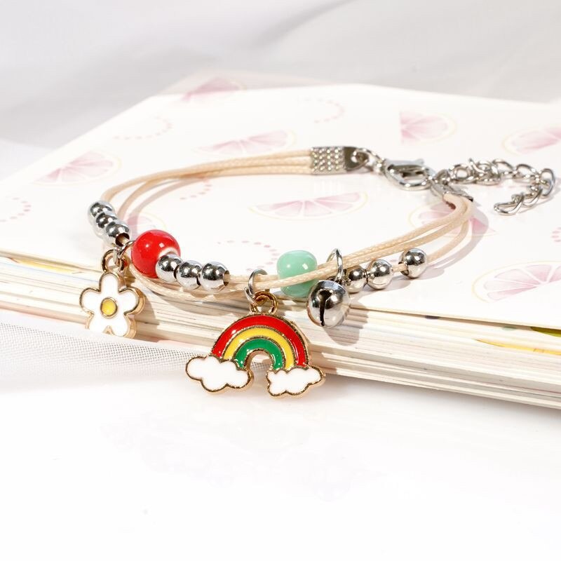 13 Colors Sweet Rabbit Paw Flower Strawberry Bracelets For Women Girl Lightweight Wristband Adjustable Multilayer Jewelry Gifts