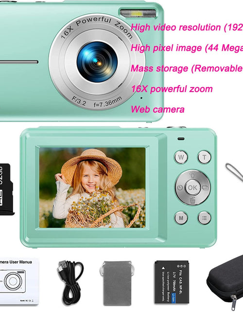 Load image into Gallery viewer, Digital Camera Children Camera for Children Camcorder with 16x Zoom Compact Cameras 1080P 44MP Cameras for Beginner Photography
