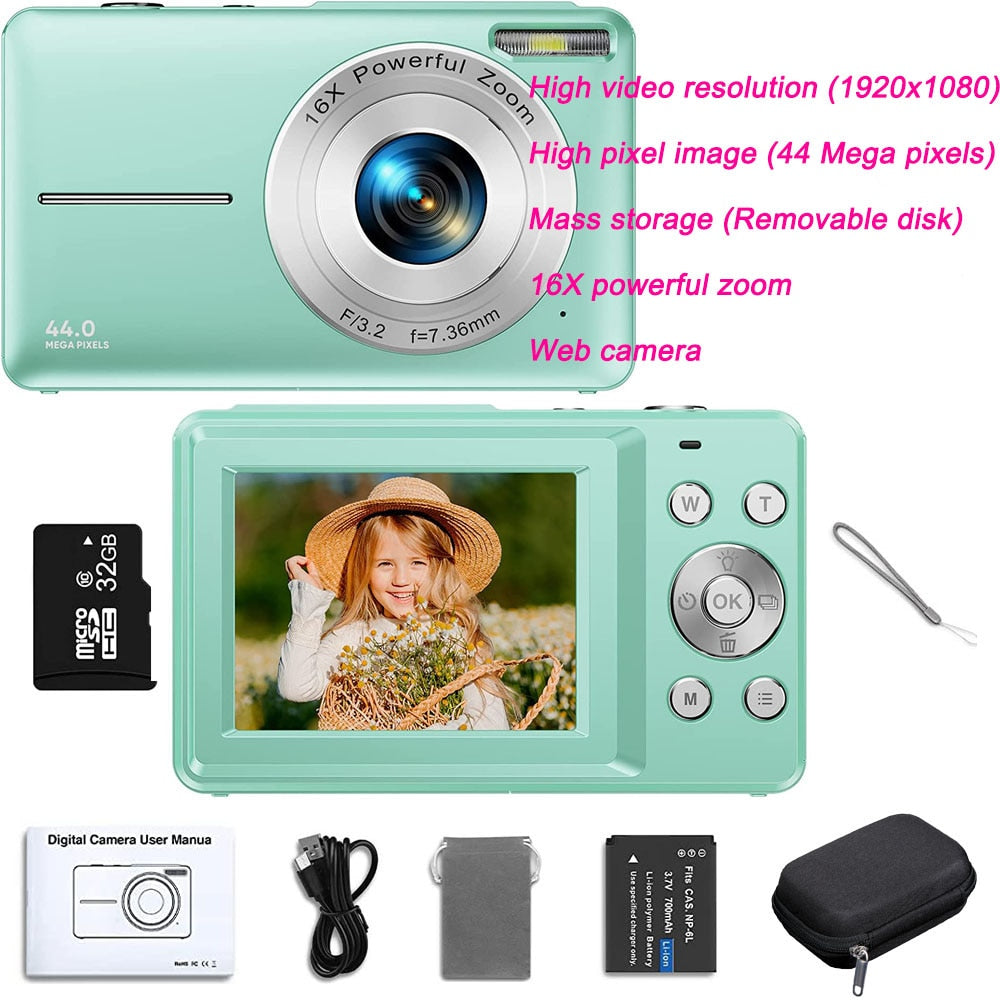 Digital Camera Children Camera for Children Camcorder with 16x Zoom Compact Cameras 1080P 44MP Cameras for Beginner Photography