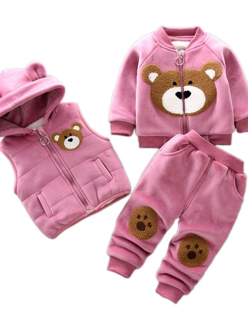 Load image into Gallery viewer, Autumn Winter Baby Boys Clothes Sets Thick Fleece Cartoon Bear Jacket Vest Pants 3Pcs Cotton Sport Suit For Girls Warm Outfits
