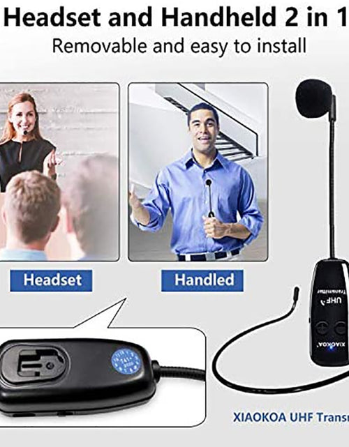 Load image into Gallery viewer, Wireless Microphone Headset UHF Wireless Mic Headset and Handheld 2 in1 160 ft Range for Voice Amplifier, Stage Speakers, Teach
