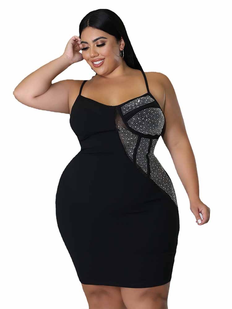 Dress Backless Women Spaghetti Strap Sexy Short Dress Black Diamonds Plus Size Dresses Wholesale Bulk Dropshipping