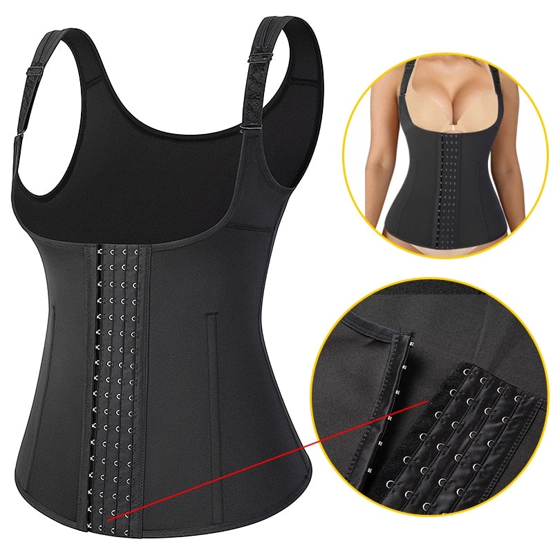 Waist Trainer Body Shaper for Women Plus Size 2 Straps Steel Bones Workout Sauna Trimmer Neoprene Slimming Exercise Corset Tops