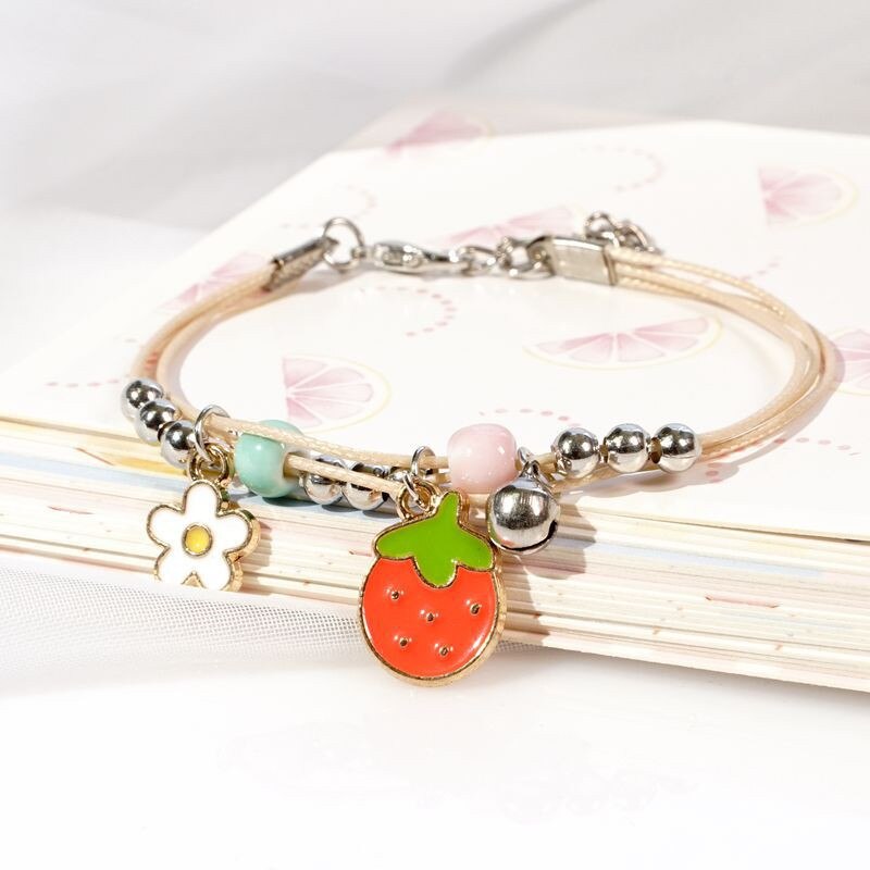 13 Colors Sweet Rabbit Paw Flower Strawberry Bracelets For Women Girl Lightweight Wristband Adjustable Multilayer Jewelry Gifts