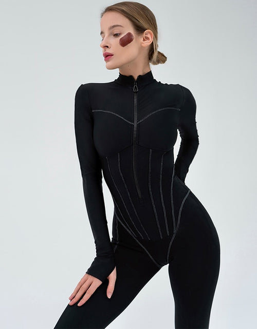 Load image into Gallery viewer, Autumn Sexy Bodycon Playsuit Women Jumpsuit O Neck Short Sleeve Zipper Bodysuit Female Elegant Slim Playsuits Rompers
