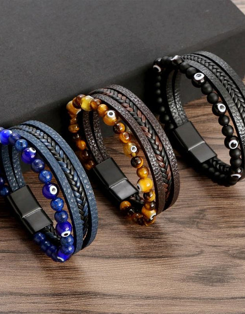 Load image into Gallery viewer, Lucky Turkish Evil Eye Beaded Bracelet New Fashion Eyes Fatima Hand Leather Bracelets For Women Men Couple Jewelry Gift
