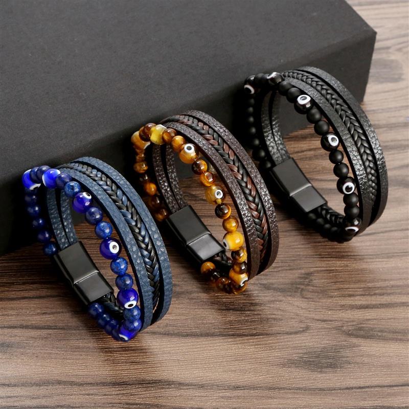 Lucky Turkish Evil Eye Beaded Bracelet New Fashion Eyes Fatima Hand Leather Bracelets For Women Men Couple Jewelry Gift