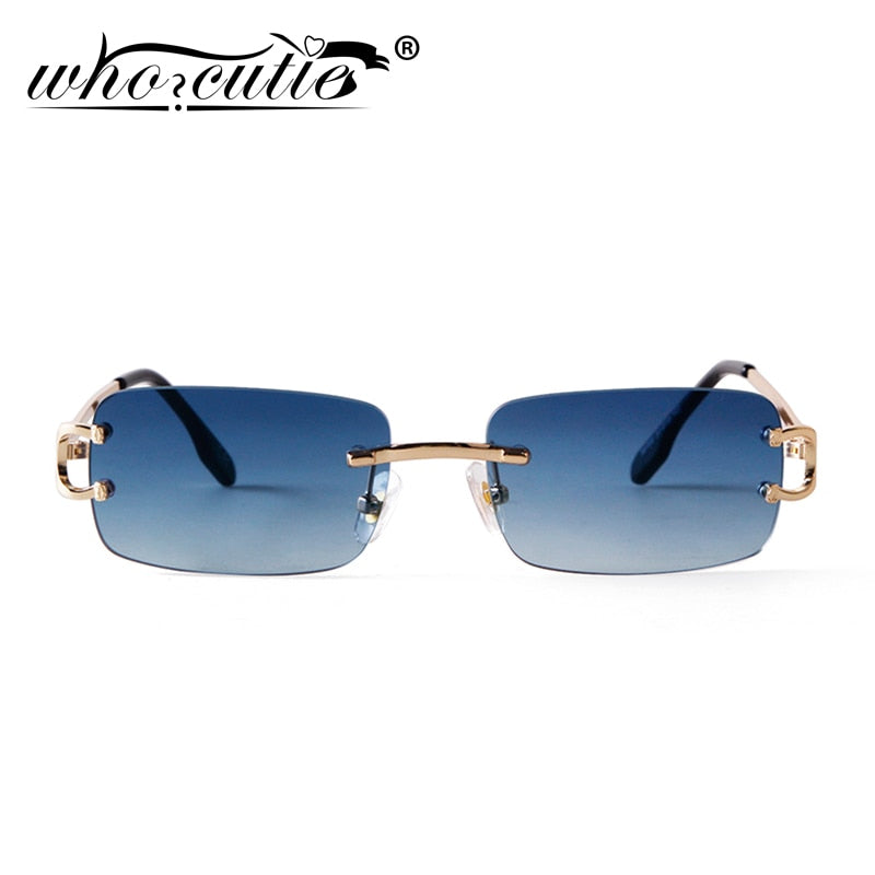 Blue Rimless Rectangle Sunglasses Men 2021 Brand Design Metal Fashion Square Sun Glasses for Women Gradient Lens Frameless UV400