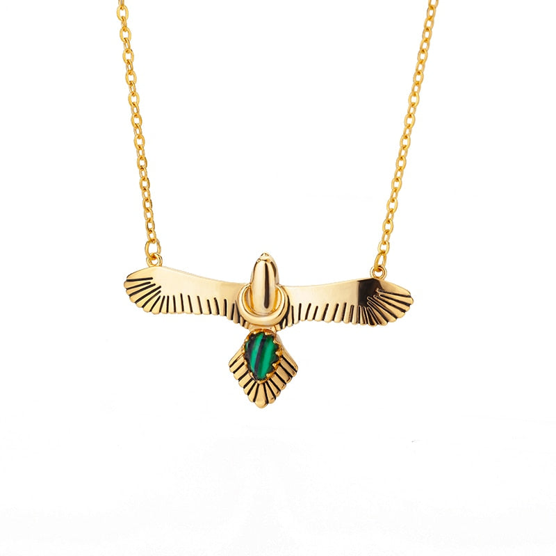 Green Stone Opal Eagle Pendant Necklace for Women Men Goth Gold Plated Stainless Steel Necklaces 2023 Trend Aesthetic Jewelry