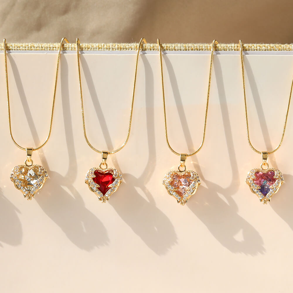 Delicate Enamel Heart Pendants Necklaces for Women Gold Color Black Red Love Drop Necklaces Fashion Jewelry envío gratis ofertas