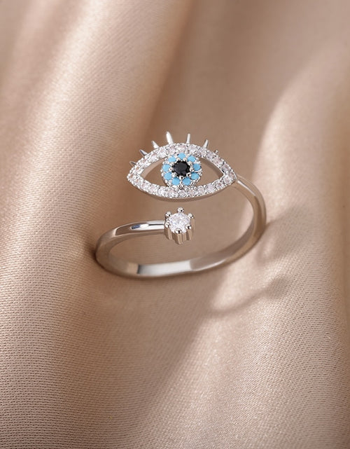 Load image into Gallery viewer, Lucky Turkish Evil Eye Rings For Women Opening Adjustable Stainless Steel Ring 2023 Trend Luxury Wedding Couple Jewelry Gift
