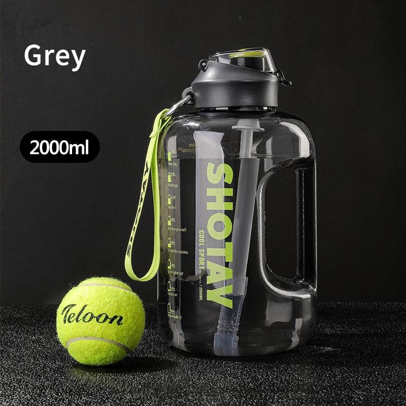 2 Liter Water Bottle with Straw Large Portable Travel Bottles For Training Sport Fitness Cup with Time Scale FDA Free