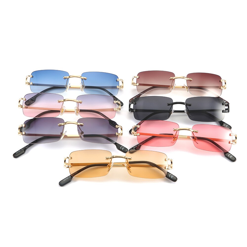 Blue Rimless Rectangle Sunglasses Men 2021 Brand Design Metal Fashion Square Sun Glasses for Women Gradient Lens Frameless UV400