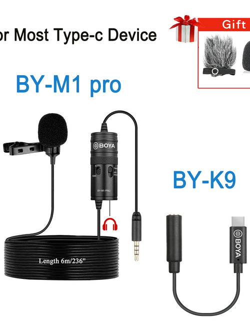 Load image into Gallery viewer, BY-M1 Condenser Lavalier Lapel Clip-on Microphone 3.5mm TRRS 6M Mic For PC iphone DSLR Camera YouTube Recording Streaming
