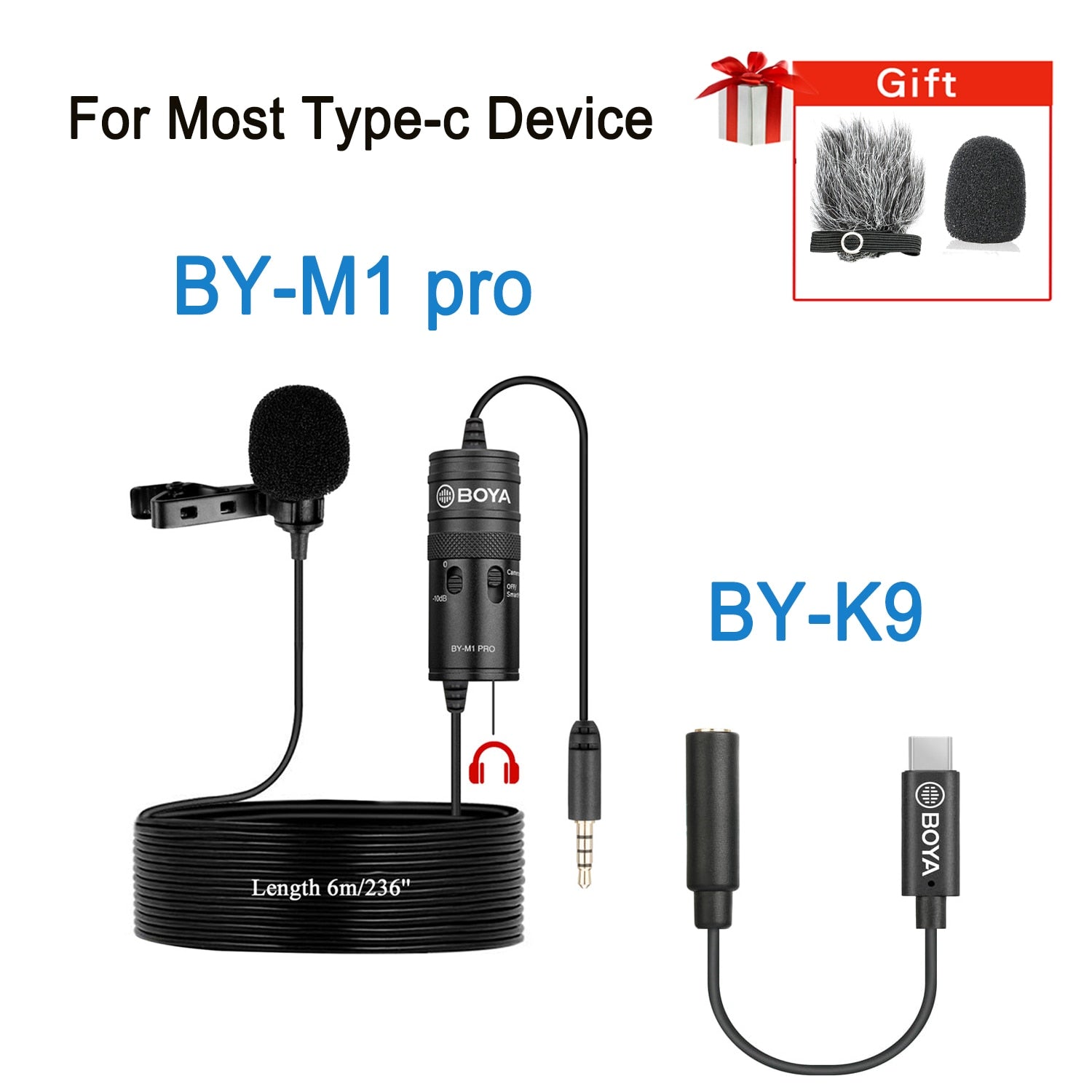 BY-M1 Condenser Lavalier Lapel Clip-on Microphone 3.5mm TRRS 6M Mic For PC iphone DSLR Camera YouTube Recording Streaming