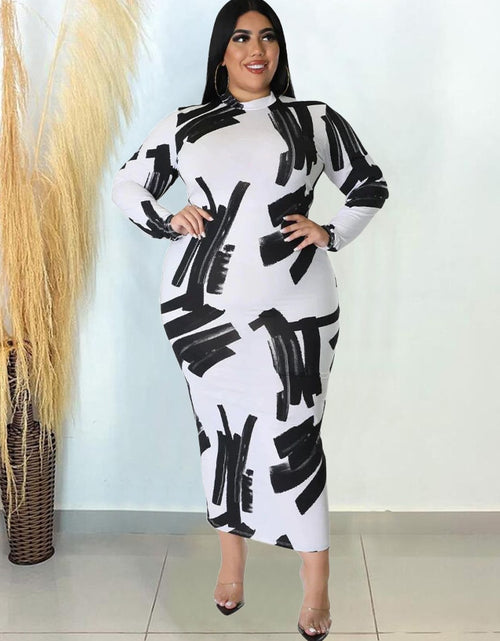 Load image into Gallery viewer, Plus Size Dresses Tie Dye Bodycon Women Clothes Long Sleeve Zipper Back Casual Fashion Maxi Dress Wholesale Dropshipping
