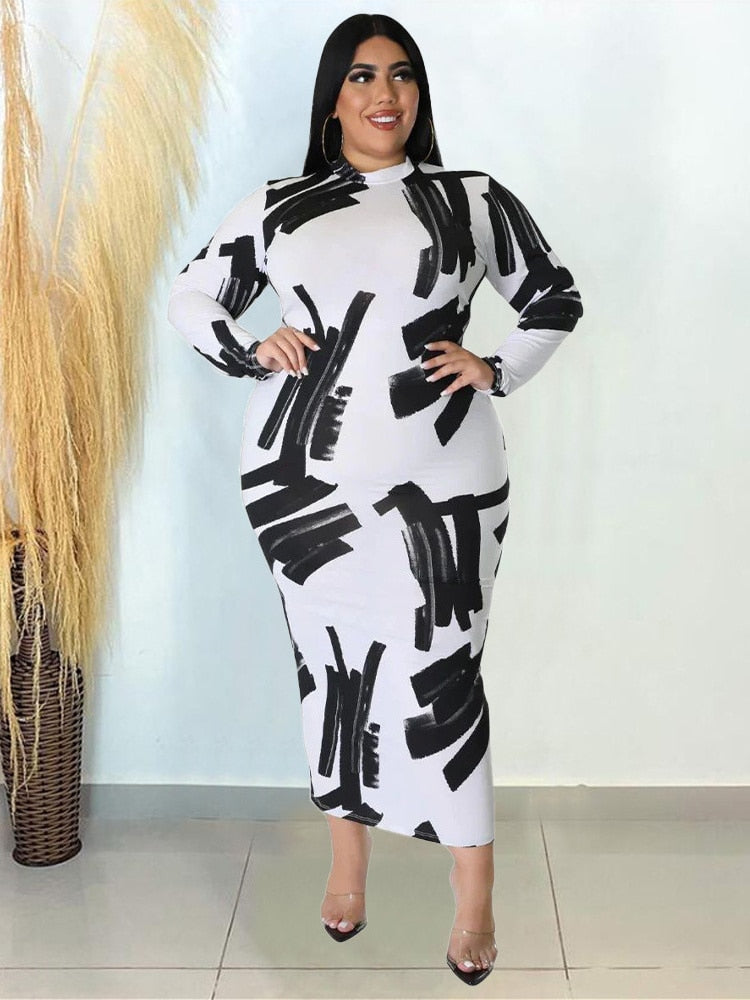 Plus Size Dresses Tie Dye Bodycon Women Clothes Long Sleeve Zipper Back Casual Fashion Maxi Dress Wholesale Dropshipping