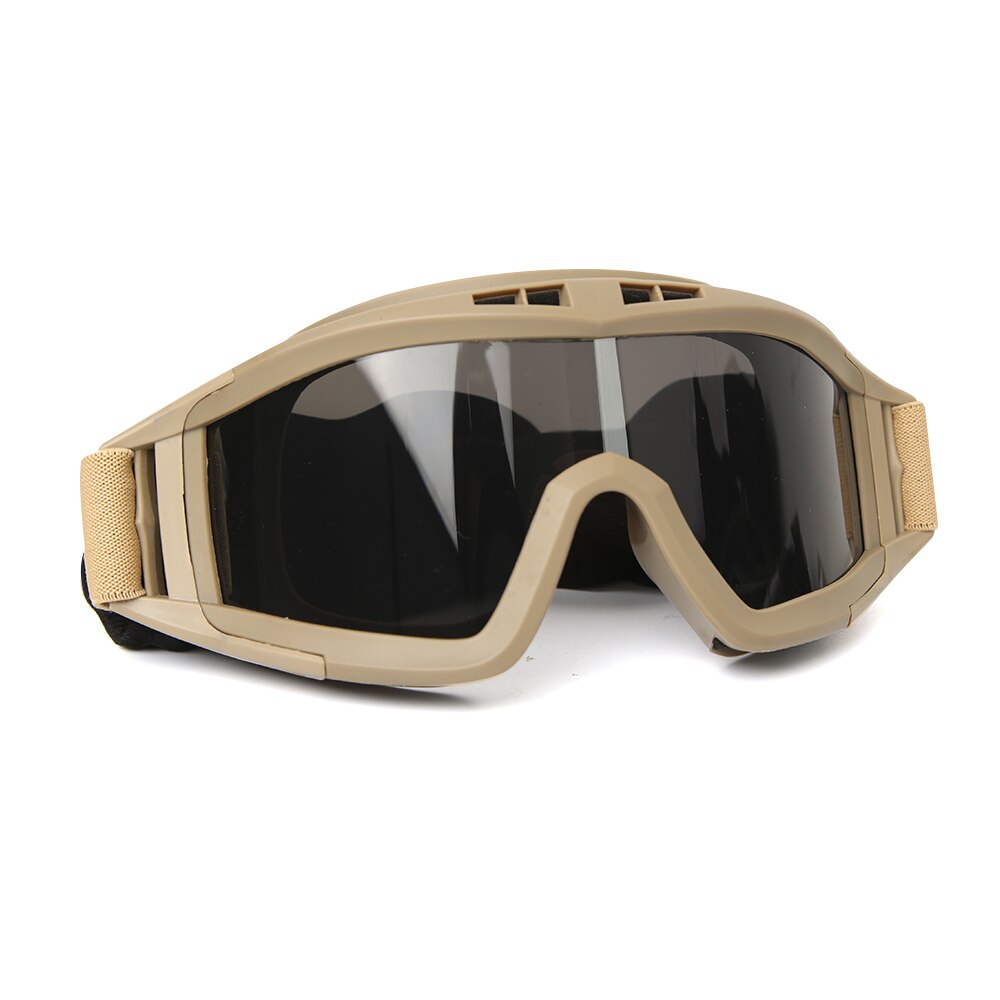 Airsoft Tactical Goggles 3 Lens Black Tan Green Windproof Dustproof Motocross Motorcycle Glasses CS Paintball Safety Protection