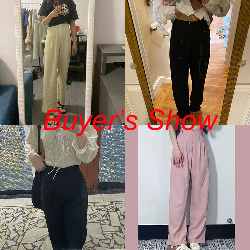 New Straight Wide Leg Women's Pants Korean Style High Waist Pants for Women Solid Color Loose Suit Trousers Female