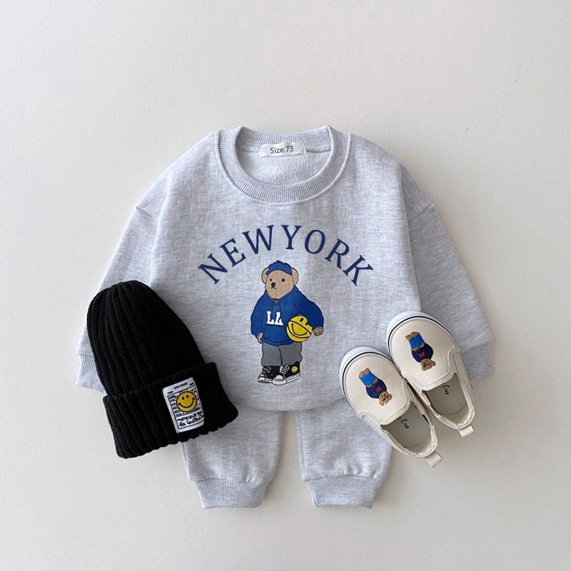 Baby Boys Clothes Sets Letter Bear Girls Long Sleeve Casual Hoodie Sweatshirt+Pants 2pcs Kids Clothes Sports Suit New