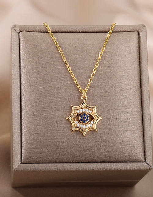 Load image into Gallery viewer, Turkish Evil Eye Pendant Necklace for Women Gold Plated Stainless Steel Necklaces 2023 Trending Choker Lucky Aesthetic Jewelry
