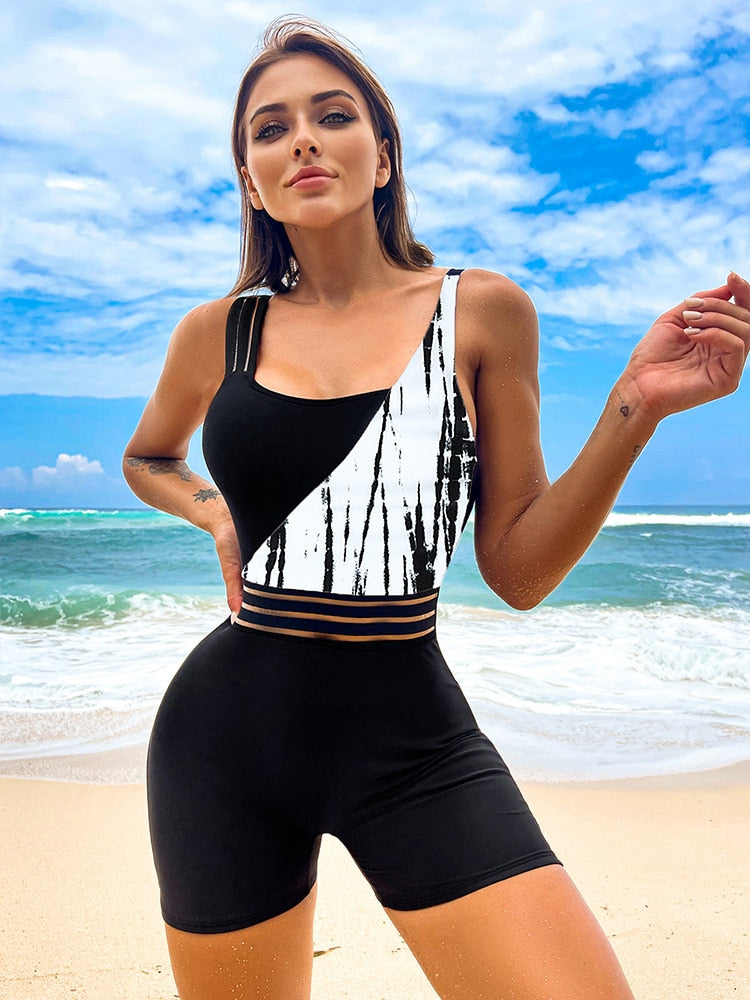 One Shoulder Cut Out Bikini One-Piece Swimsuit for Women Mesh Panel Patchwork Bikini Set Swimwear 2023 Bathing Suits Beachwear