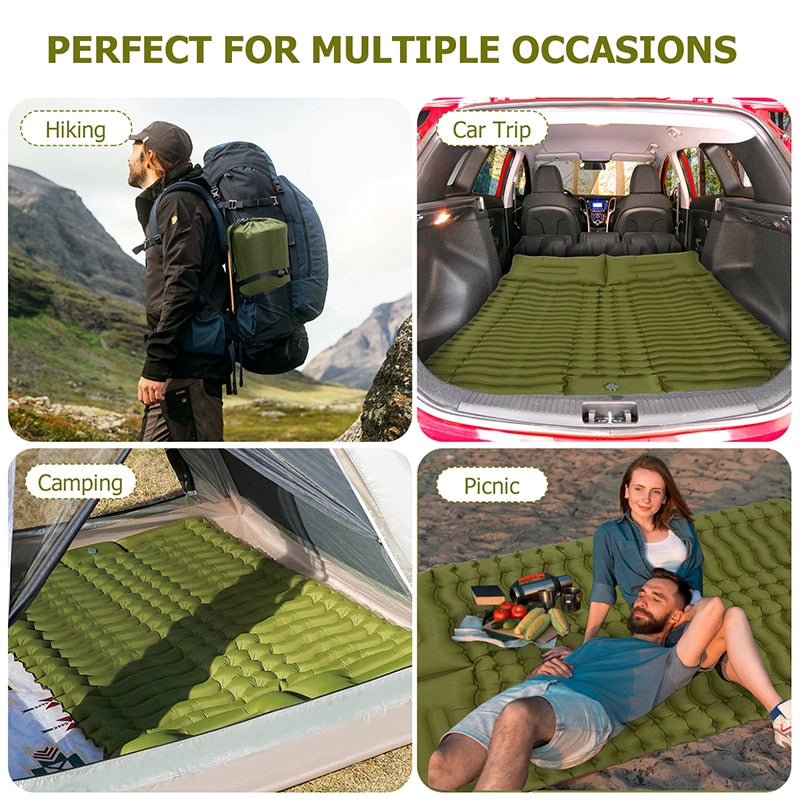 Double Sleeping Pad for Camping Self-Inflating Mat Sleeping Mattress with Pillow for Hiking Outdoor 2 Persons Travel Bed Air Mat