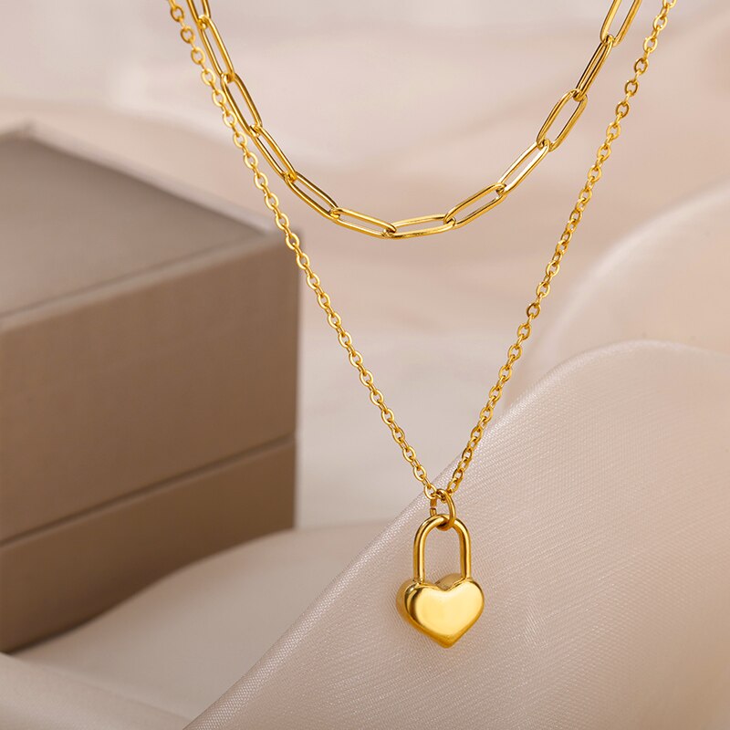 Stainless Steel Heart Pendant Necklace For Women Fashion Simple Girls Lucky Chain Gifts Party Jewelry Dropshipping