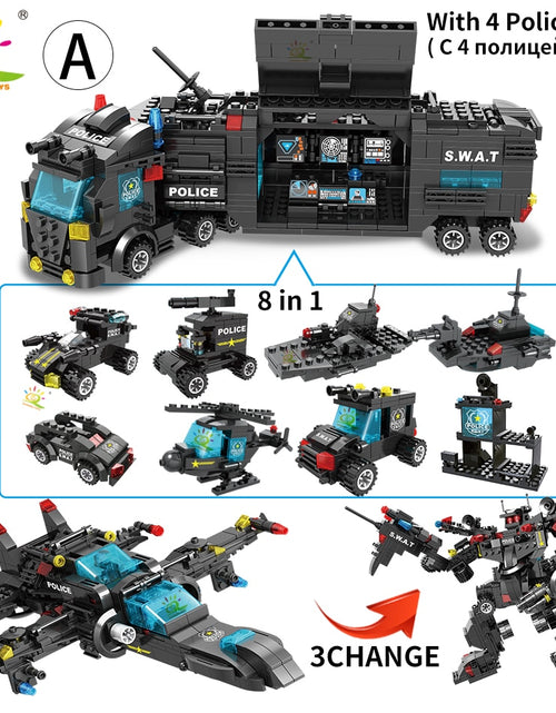 Load image into Gallery viewer, SWAT Police Station Truck Model Building Blocks City Machine Helicopter Car Figures Bricks Educational Toy For Children
