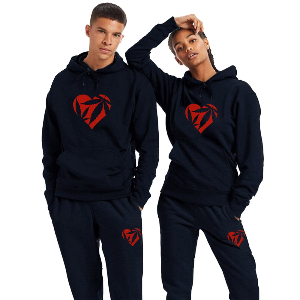 Couple Hoodie and Pants 2 Piece Fashion Maple Leaf Print Sports Suits Sportwear Men&#39;s Clothing Women&#39;s Tracksuit