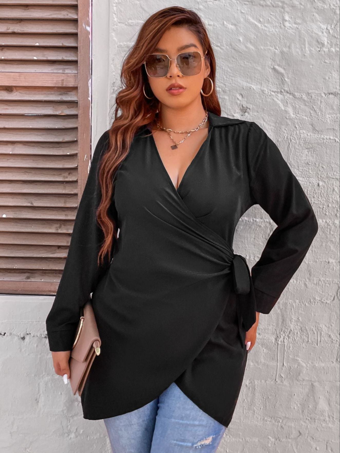 Large Plus Size 4XL Blouse for Women 2022 Peplum Tunic Tops Autumn Winter Black Belt Curvy Casual Oversized Solid Loose T Shirts